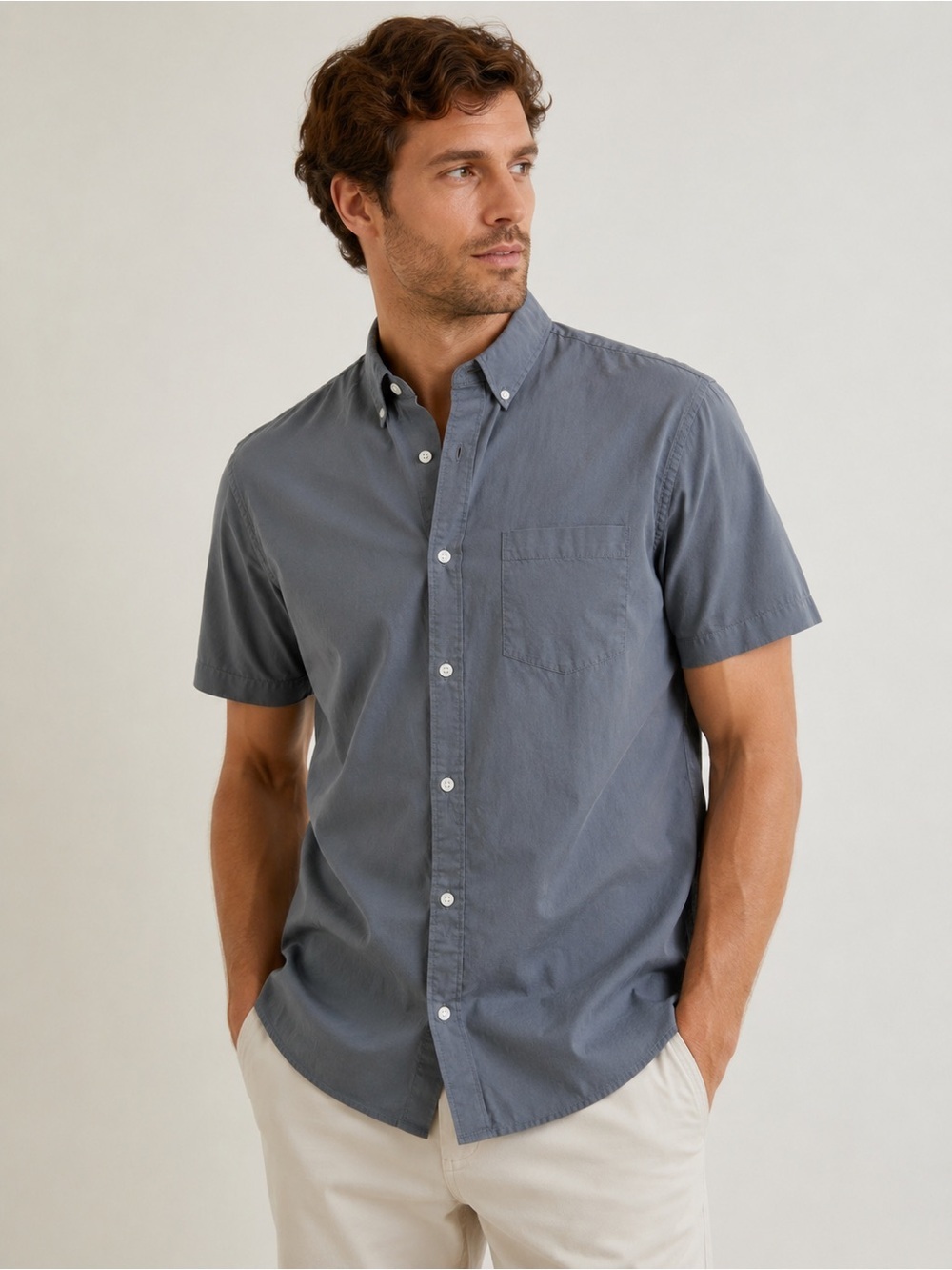Everlane Gray Short Sleeve Button-Front Shirt Men’s Large